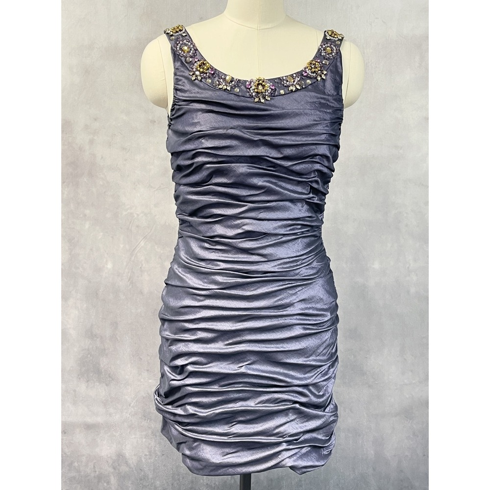 Cachet Womens Ruched Beaded Cocktail Dress Size 12 Stretchy Glam Shimmer Party